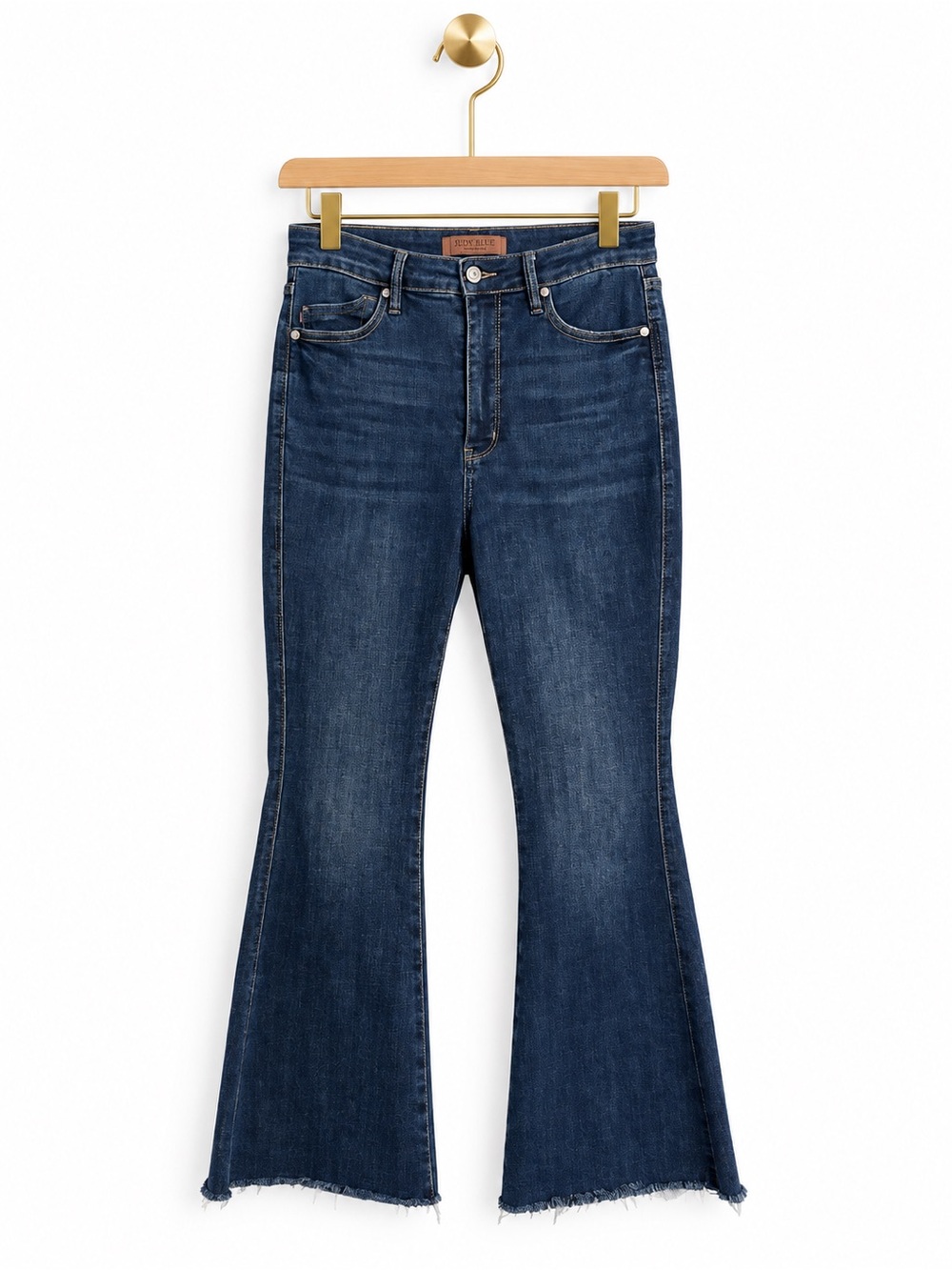 Judy Blue High Rise Flare Jeans Dark Wash Raw Hem Size 9/29